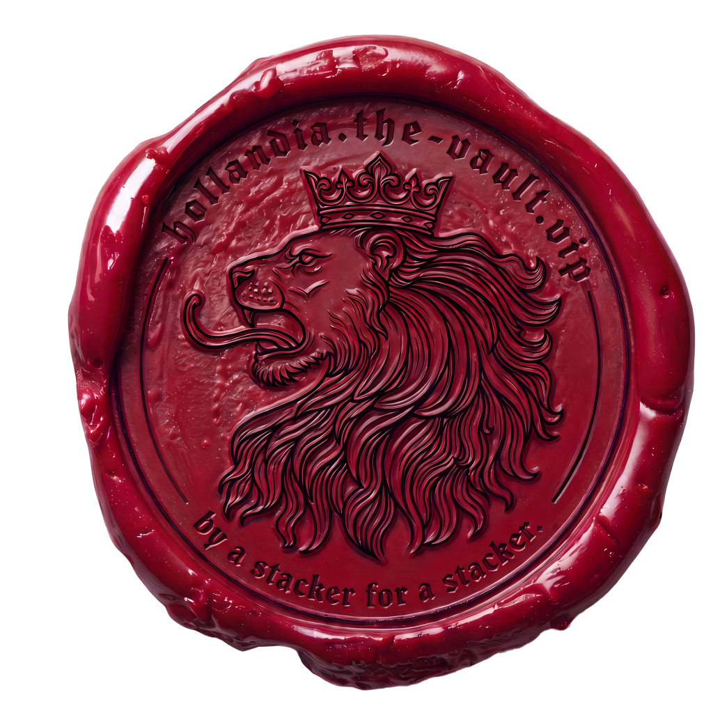 The Vault Hollandia wax seal: a crowned lion pressed in red wax